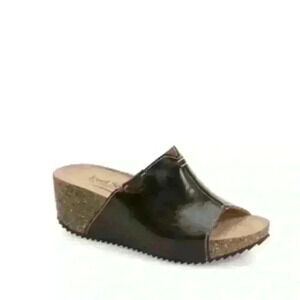 Josef Seibel "Meike" Slide On Cork Platform Wedge Heels Black Size 39 NWOT